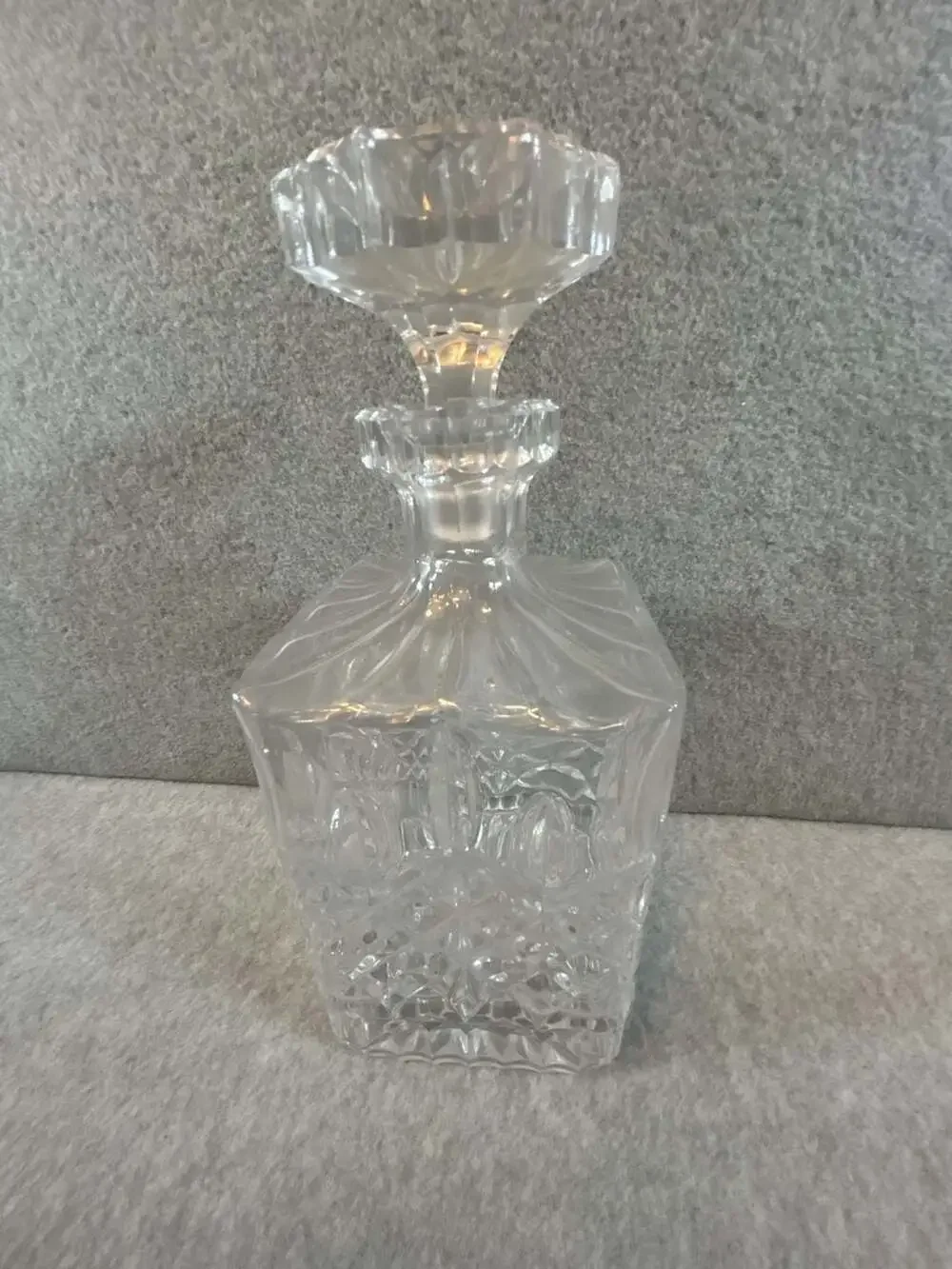 Vintage Heavy Cut Crystal Square Whiskey Decanter with Stopper